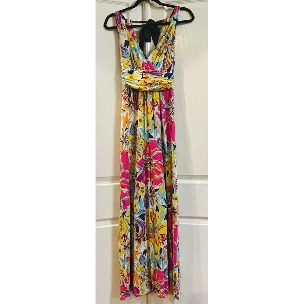 Lilly Pulitzer Dress Womens XS Multicolor Floral Halter Maxi Sundress Jersey